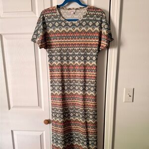 LuLaRoe Gray and Pink Patterned Maxi Dress